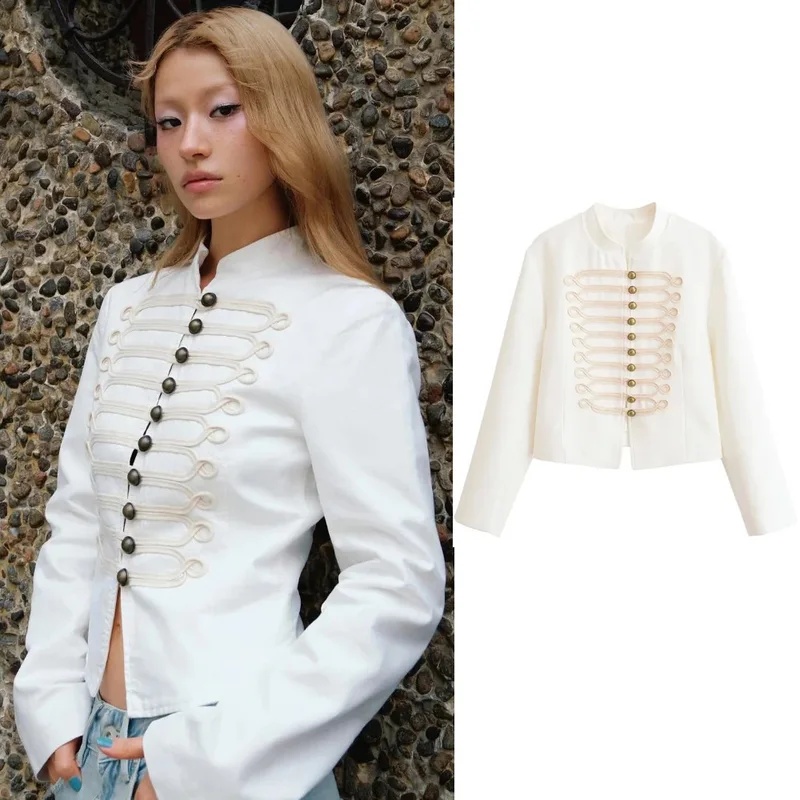 Street Fashion Events - Minimalist White Structured Stand Collar Jacket