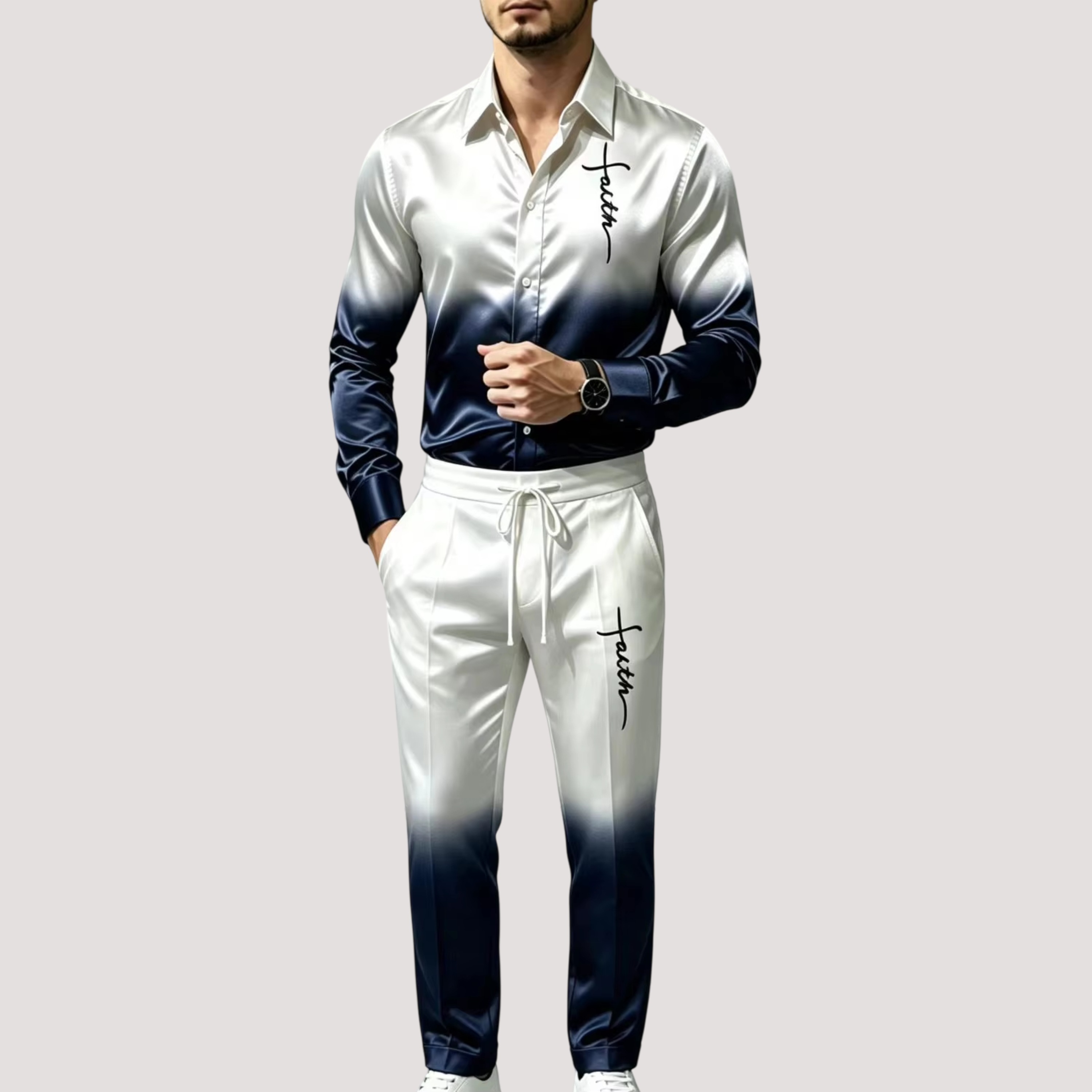 Street Fashion Guys - Men's Satin Silk Sports Suit Two-Piece