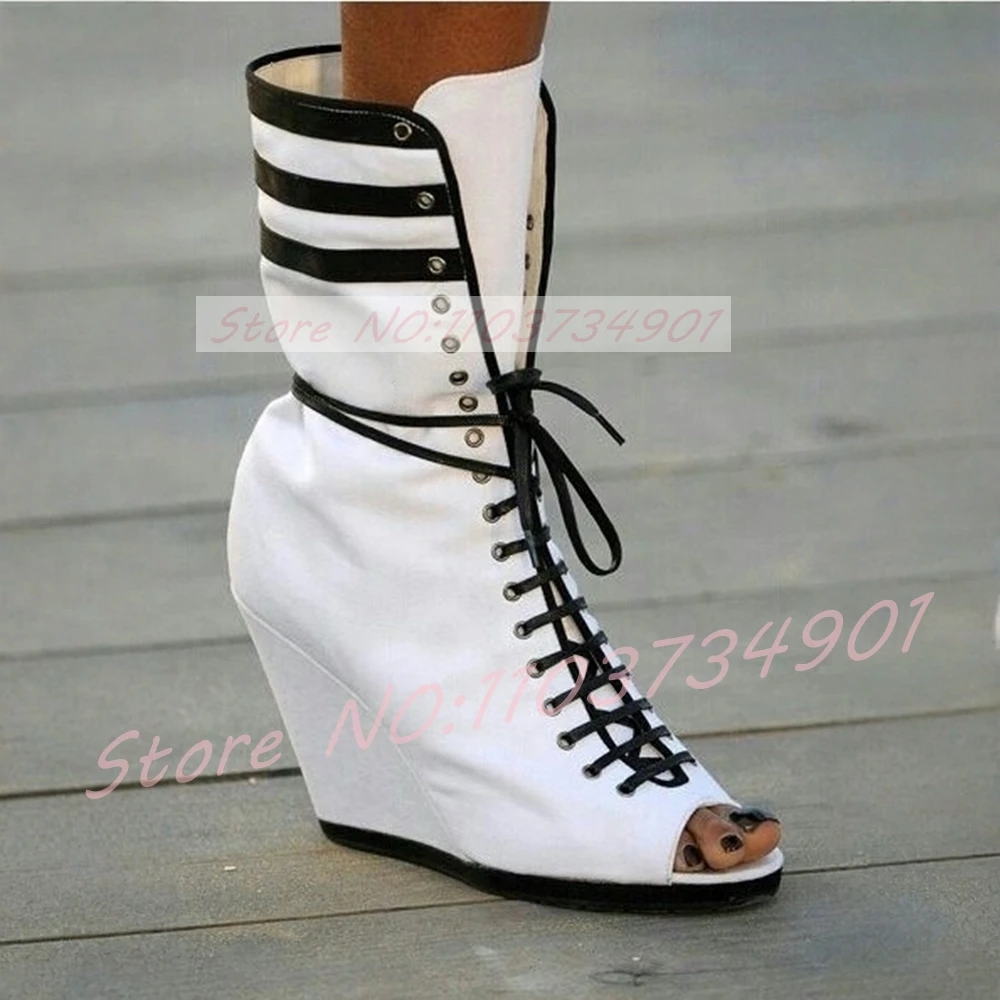Black Striped Peep Toe Wedges  - огляд і ціна Street Fashion Events