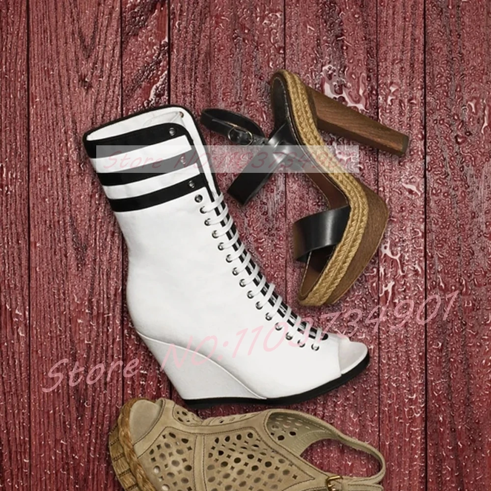 Black Striped Peep Toe Wedges  - огляд і ціна Street Fashion Events
